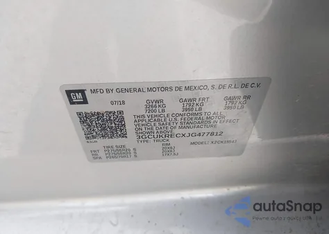 2018 Chevrolet Silverado 1500 2Lt из США, поврежденный, VIN 3GCUKRECXJG477812